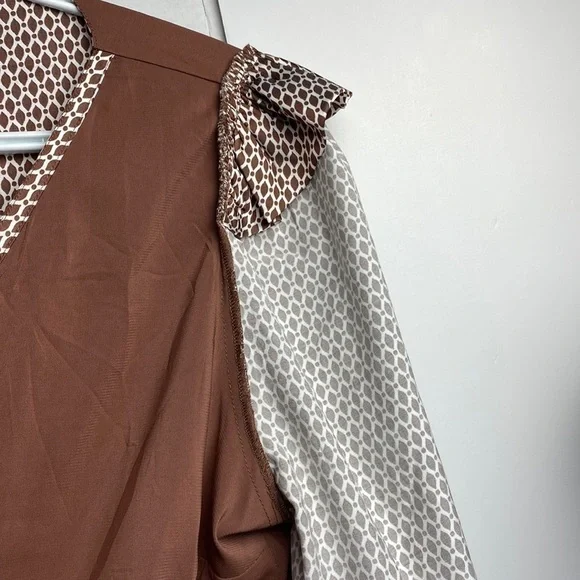 Abercrombie & Fitch Pleated Front Wrap Curve Front Long Sleeve Dress Sz Large P - Picture 13 of 17